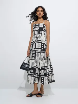 LOV Black Printed Tiered Cotton Dress