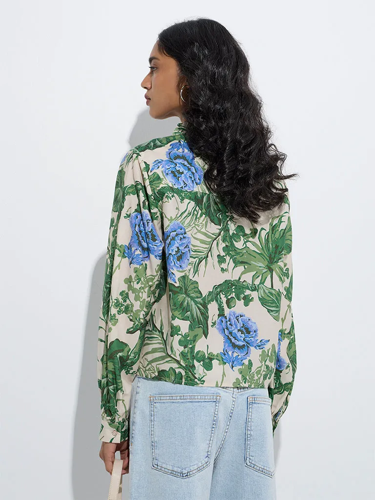 LOV Green Botanical Printed Shirt
