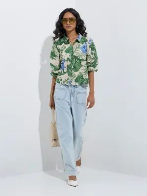LOV Green Botanical Printed Shirt