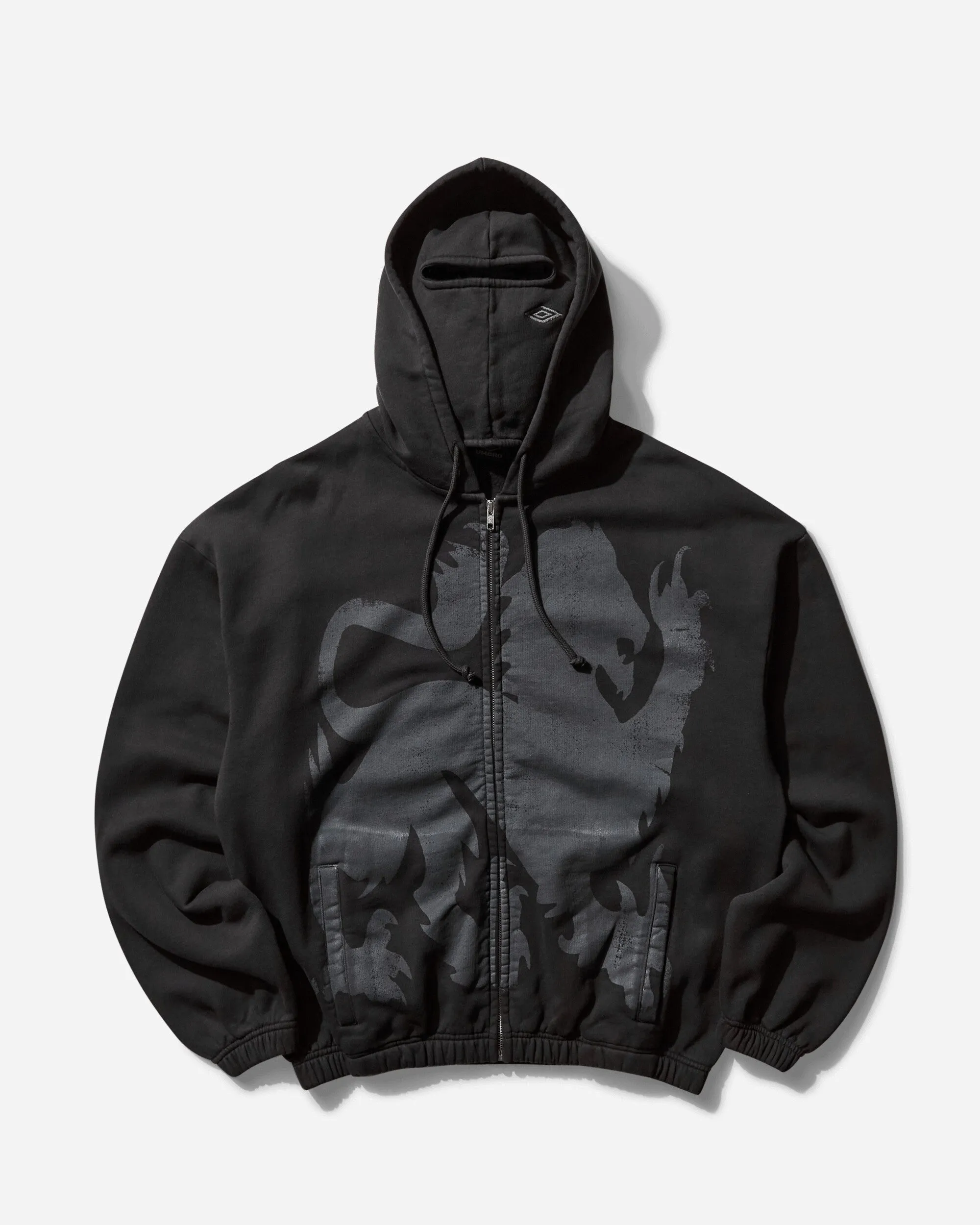 Men's Heraldic Zip Up Masked Hoodie Washed Black
