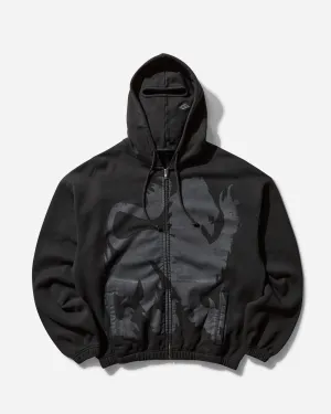 Men's Heraldic Zip Up Masked Hoodie Washed Black