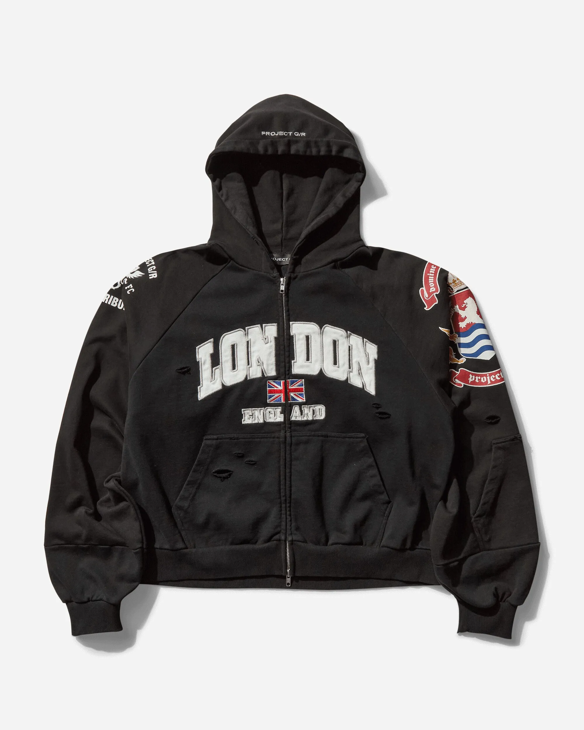 Men's Reconstructed Folded Zip Hoodie Washed Black