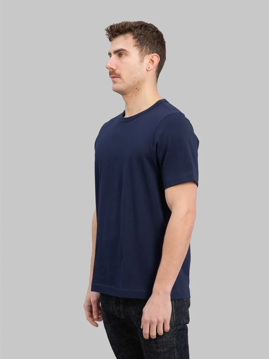 Merz b. Schwanen 214 2-Thread Heavyweight 7.2oz Crewneck Loopwheeled Relaxed Fit T-Shirt Ink Blue