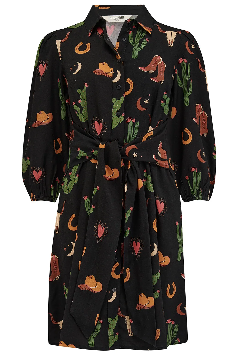 Mildred Mini Shirt Dress - Black. Cowgirl Print