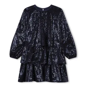 Navy Sequin Smocked Dress