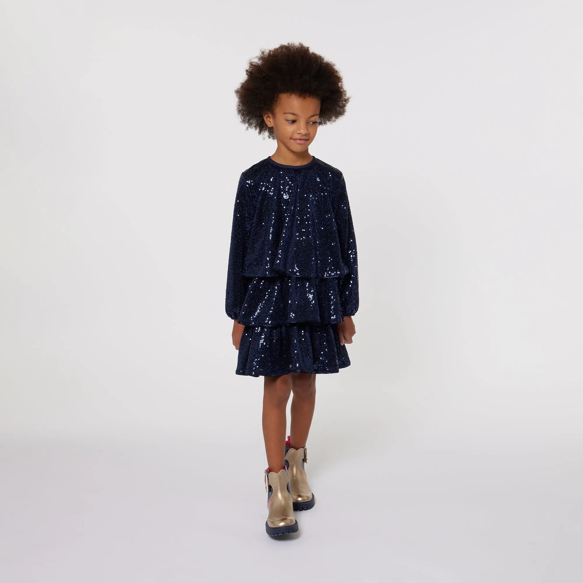 Navy Sequin Smocked Dress