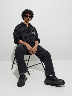 Nuon Black Striped Relaxed-Fit Shirt