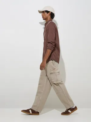 Nuon Brown Solid Slim-Fit Cotton Shirt