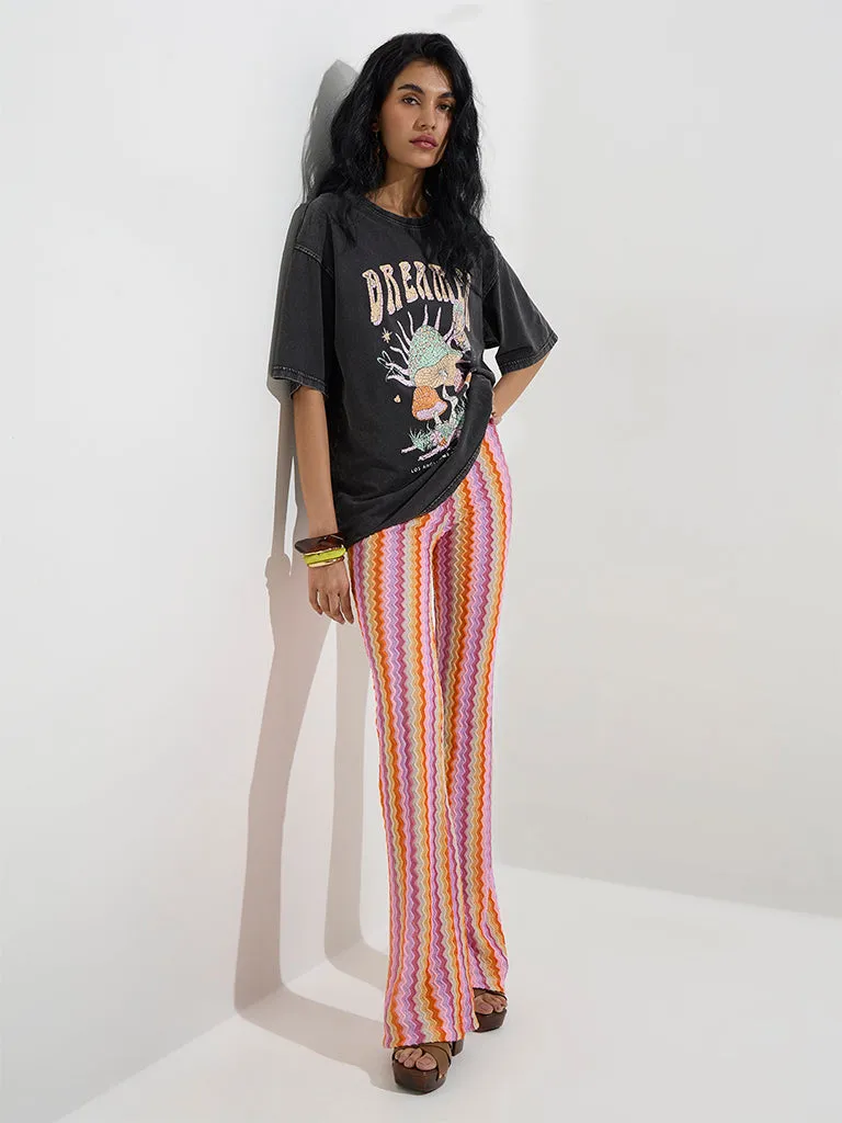 Nuon Dark Grey Printed Cotton T-Shirt