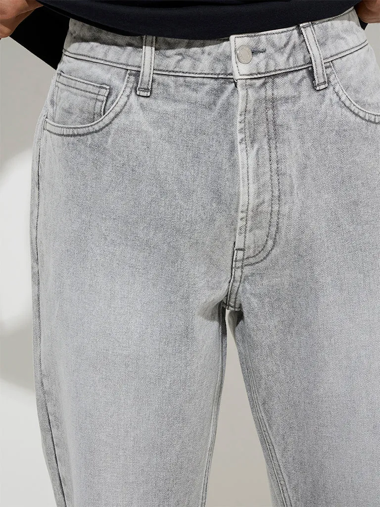 Nuon Grey Washed Relaxed-Fit Mid-Rise Jeans