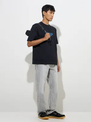 Nuon Grey Washed Relaxed-Fit Mid-Rise Jeans