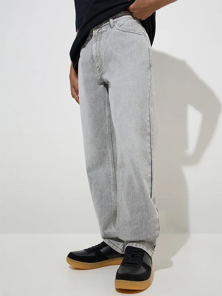 Nuon Grey Washed Relaxed-Fit Mid-Rise Jeans