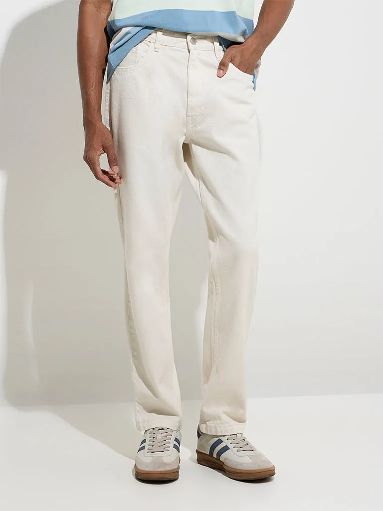 Nuon Off-White Relaxed-Fit Mid-Rise Jeans