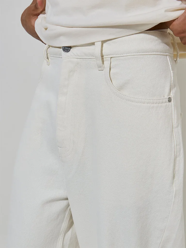 Nuon White Relaxed-Fit Mid-Rise Jeans