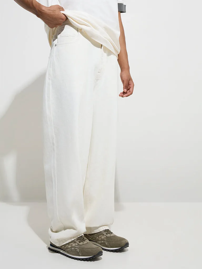 Nuon White Relaxed-Fit Mid-Rise Jeans