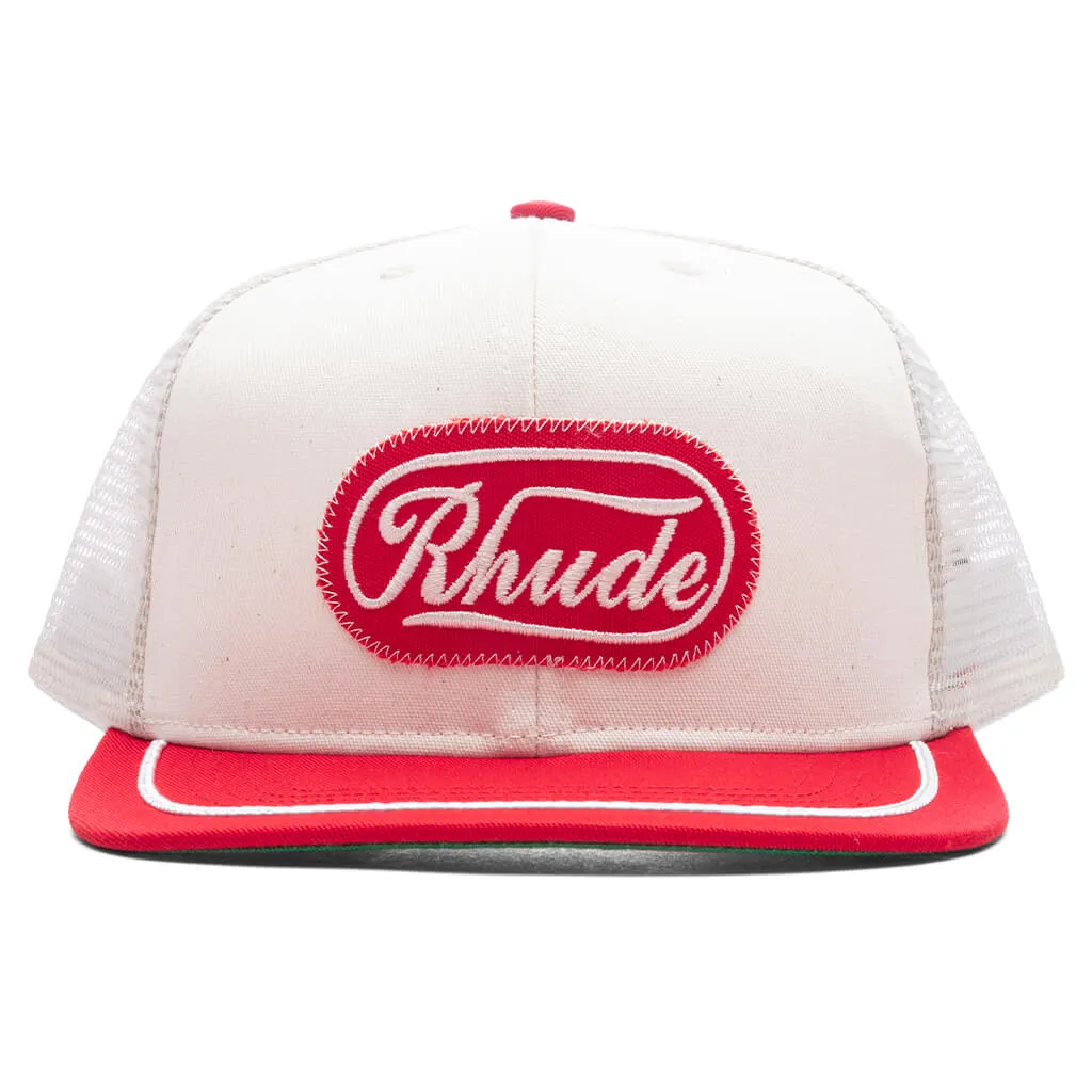Patch Trucker Hat - Off White/Red