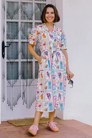 Penelope Midi Shirt Dress - Off-white. Jungle Tile