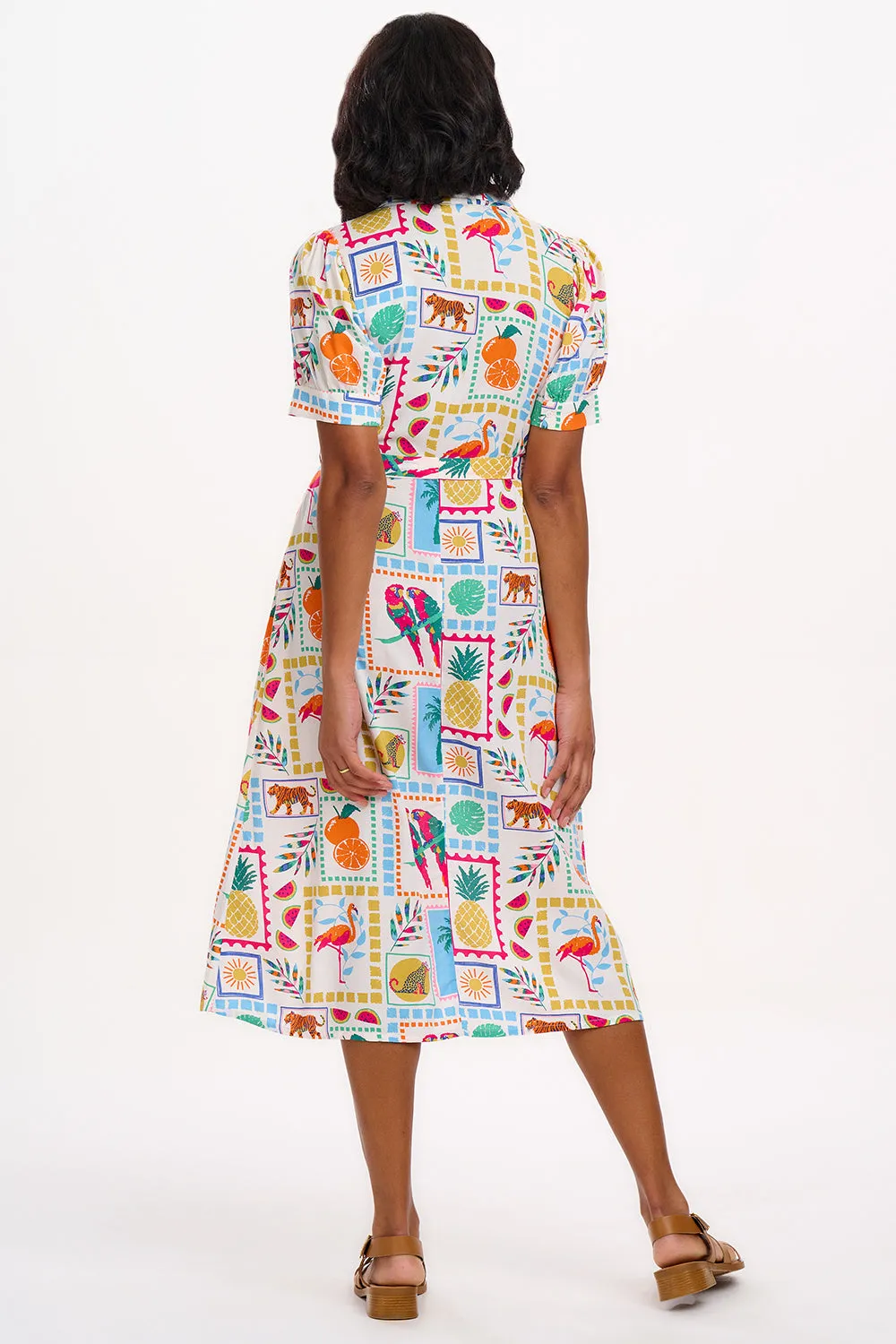 Penelope Midi Shirt Dress - Off-white. Jungle Tile