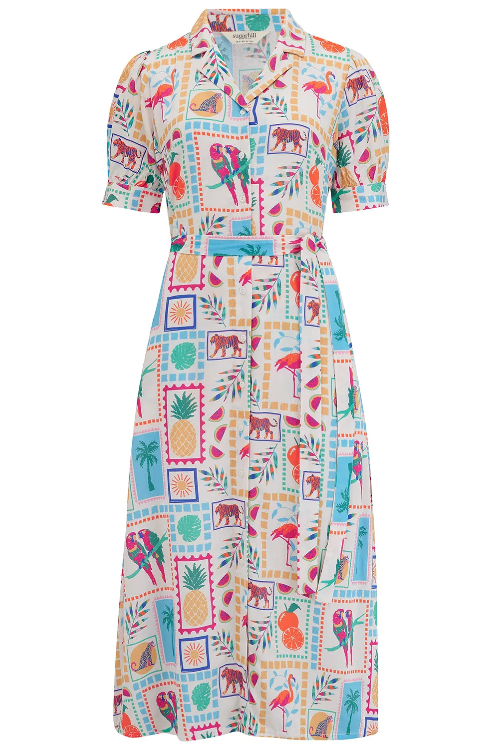 Penelope Midi Shirt Dress - Off-white. Jungle Tile