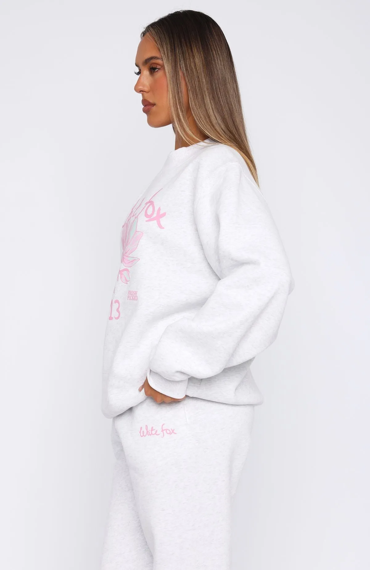 Pick You A Flower Oversized Sweater Grey Marle