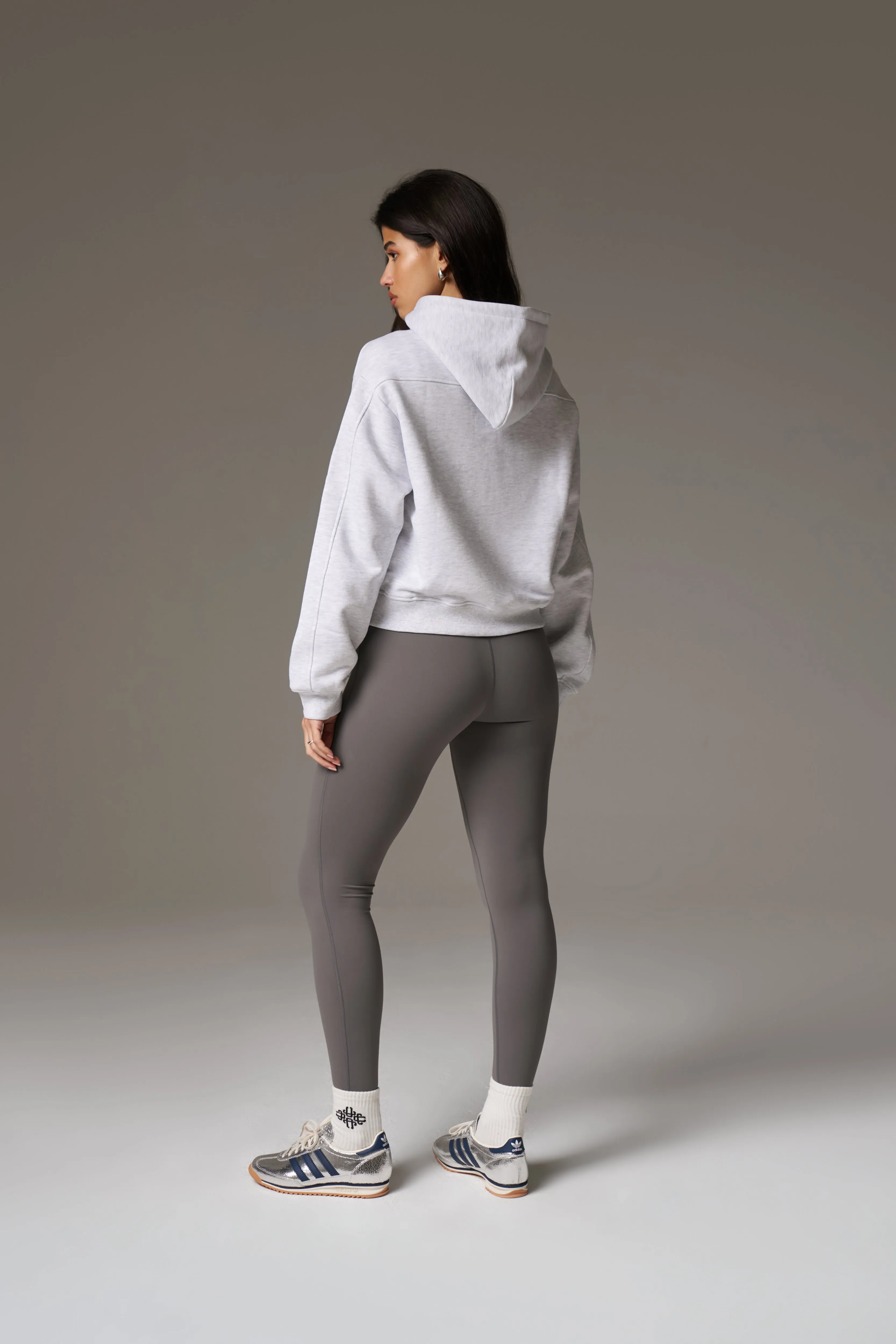 PILATES & PINOT ZIP THROUGH CROPPED HOODIE - GREY MARL
