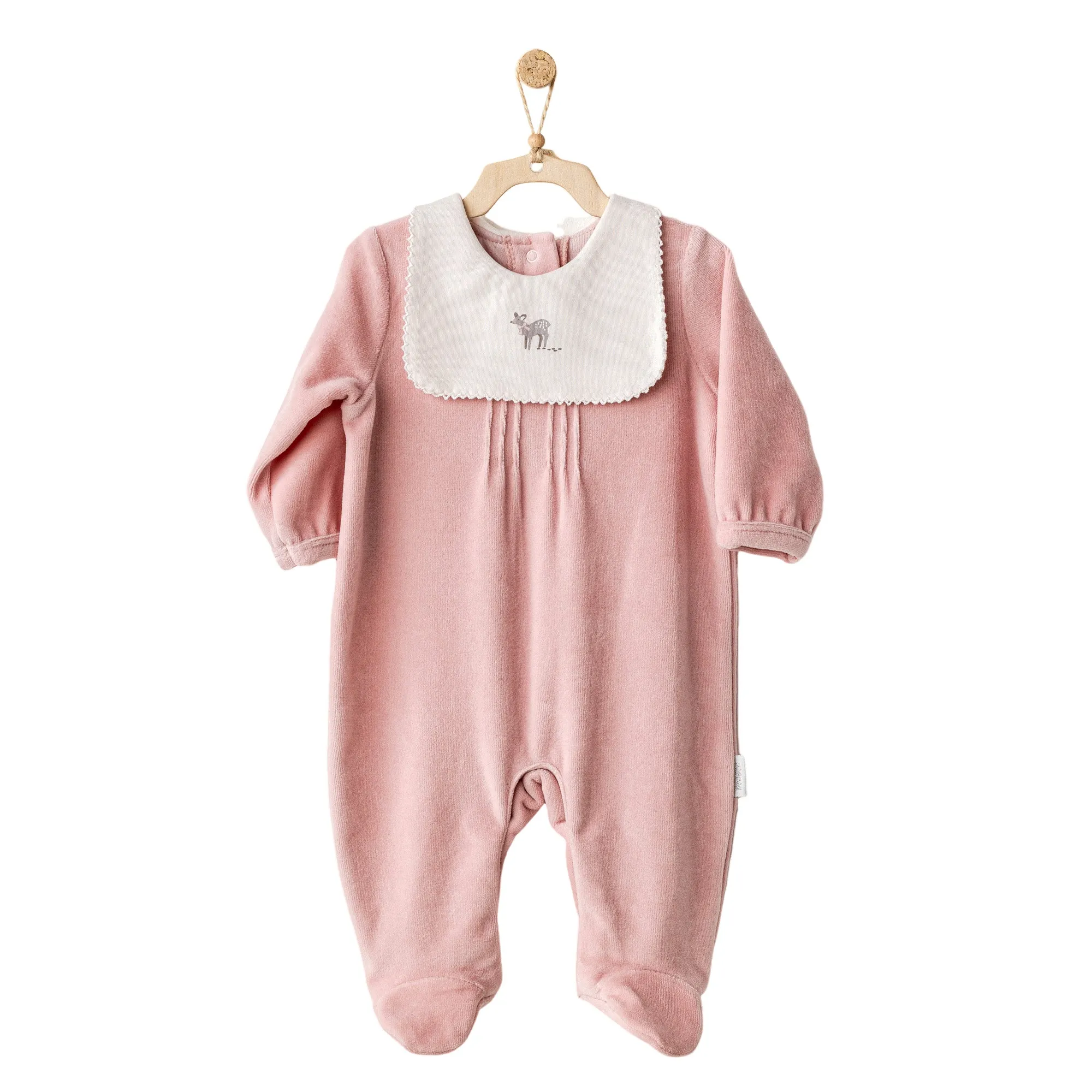 Pink Deer Bib Velvet Babygrow