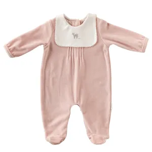 Pink Deer Bib Velvet Babygrow