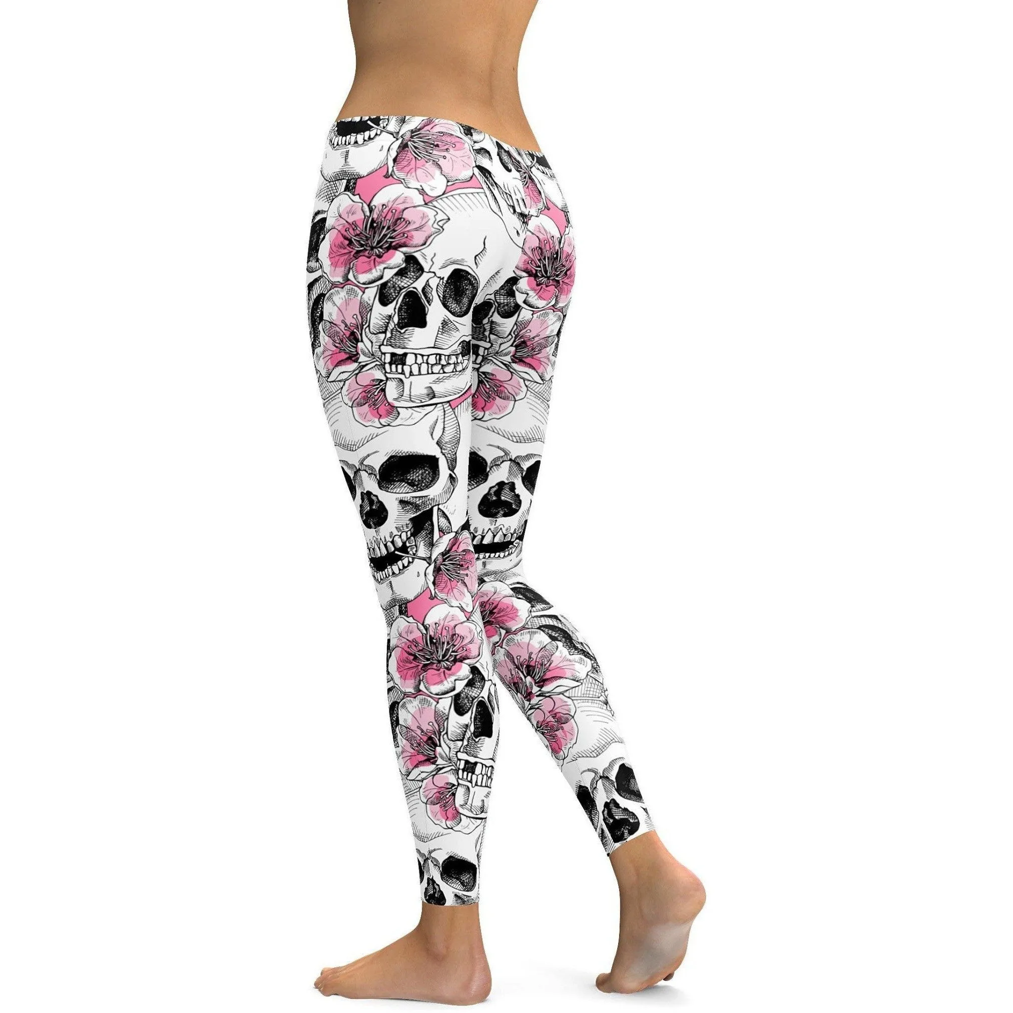Pink Floral Skulls Leggings