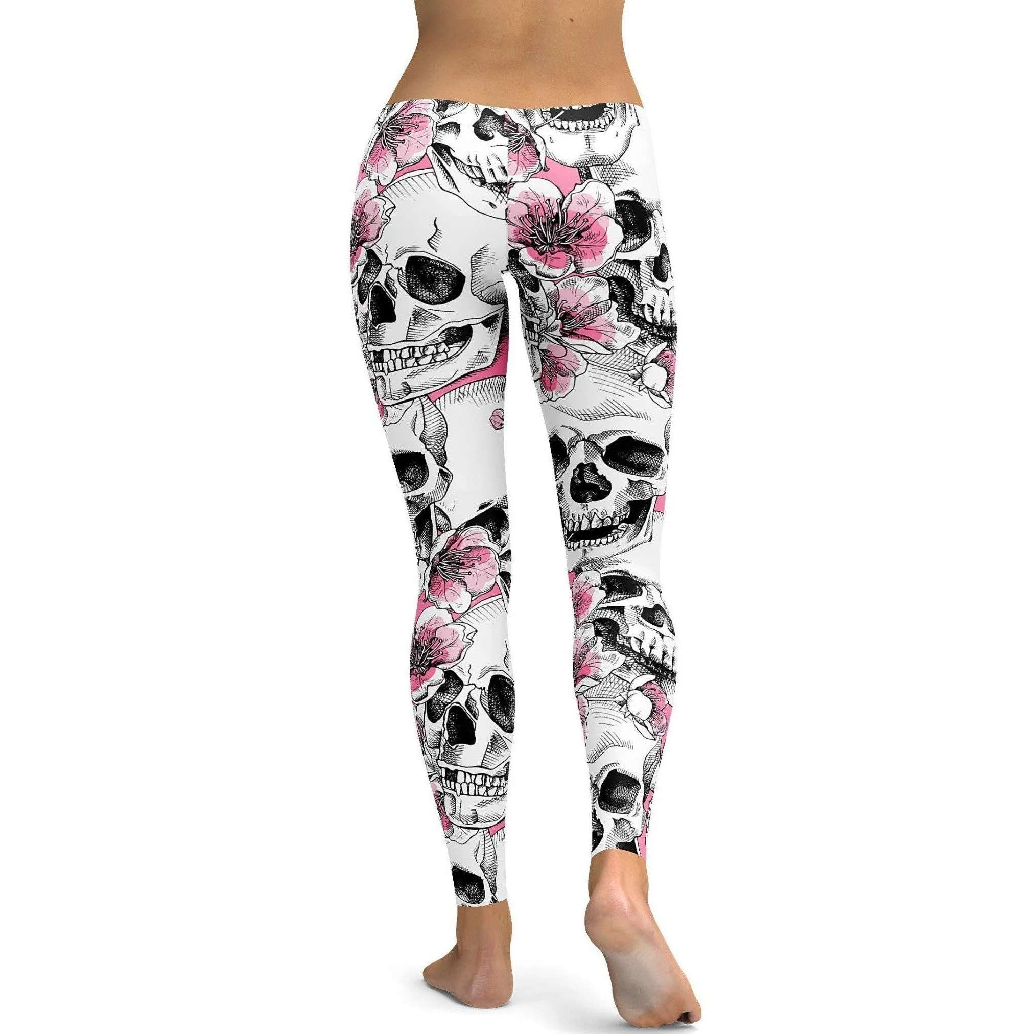 Pink Floral Skulls Leggings