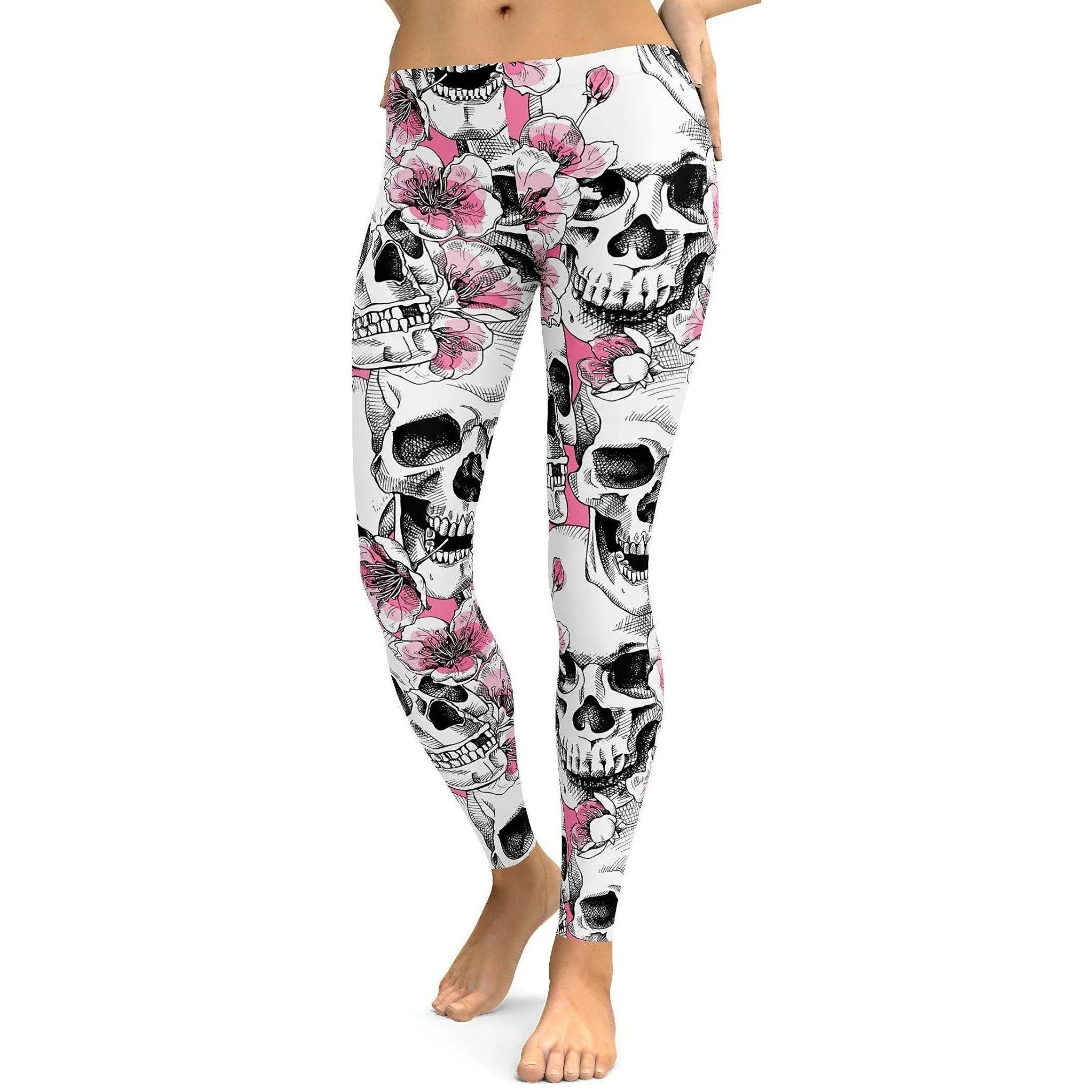 Pink Floral Skulls Leggings