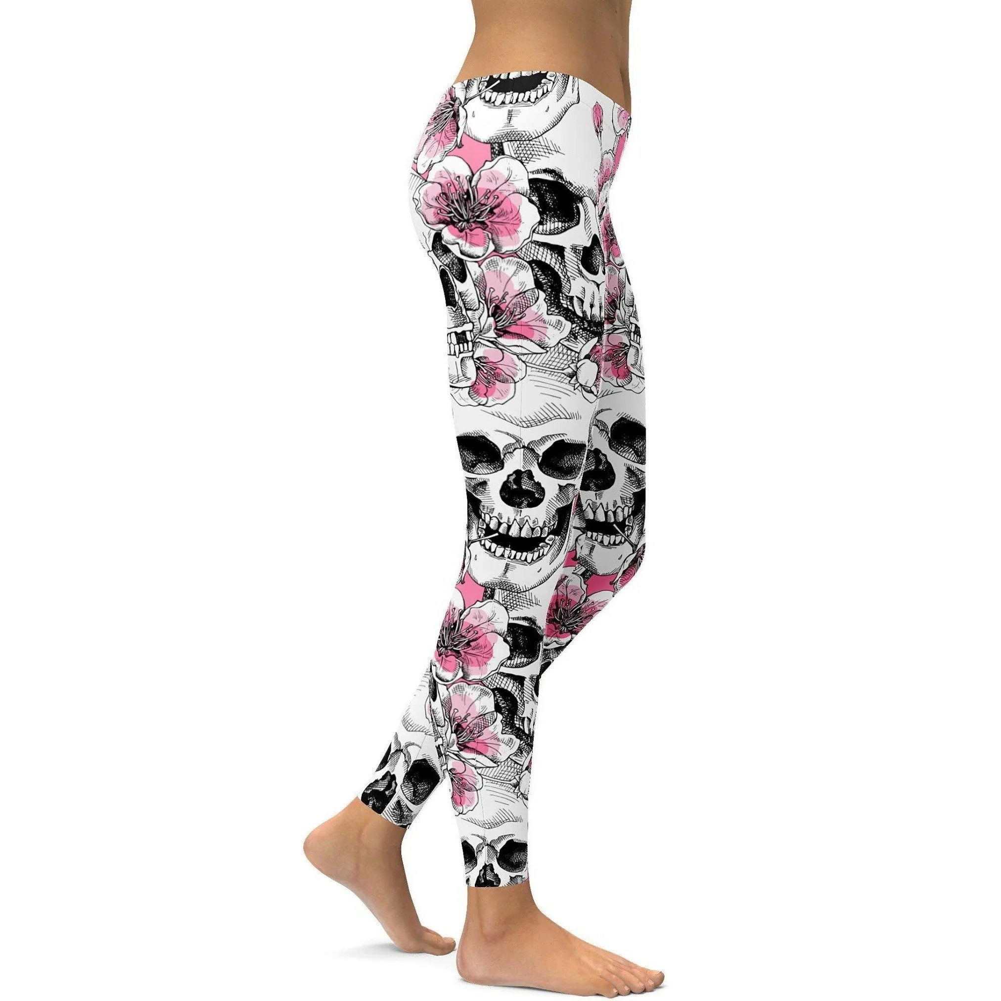 Pink Floral Skulls Leggings