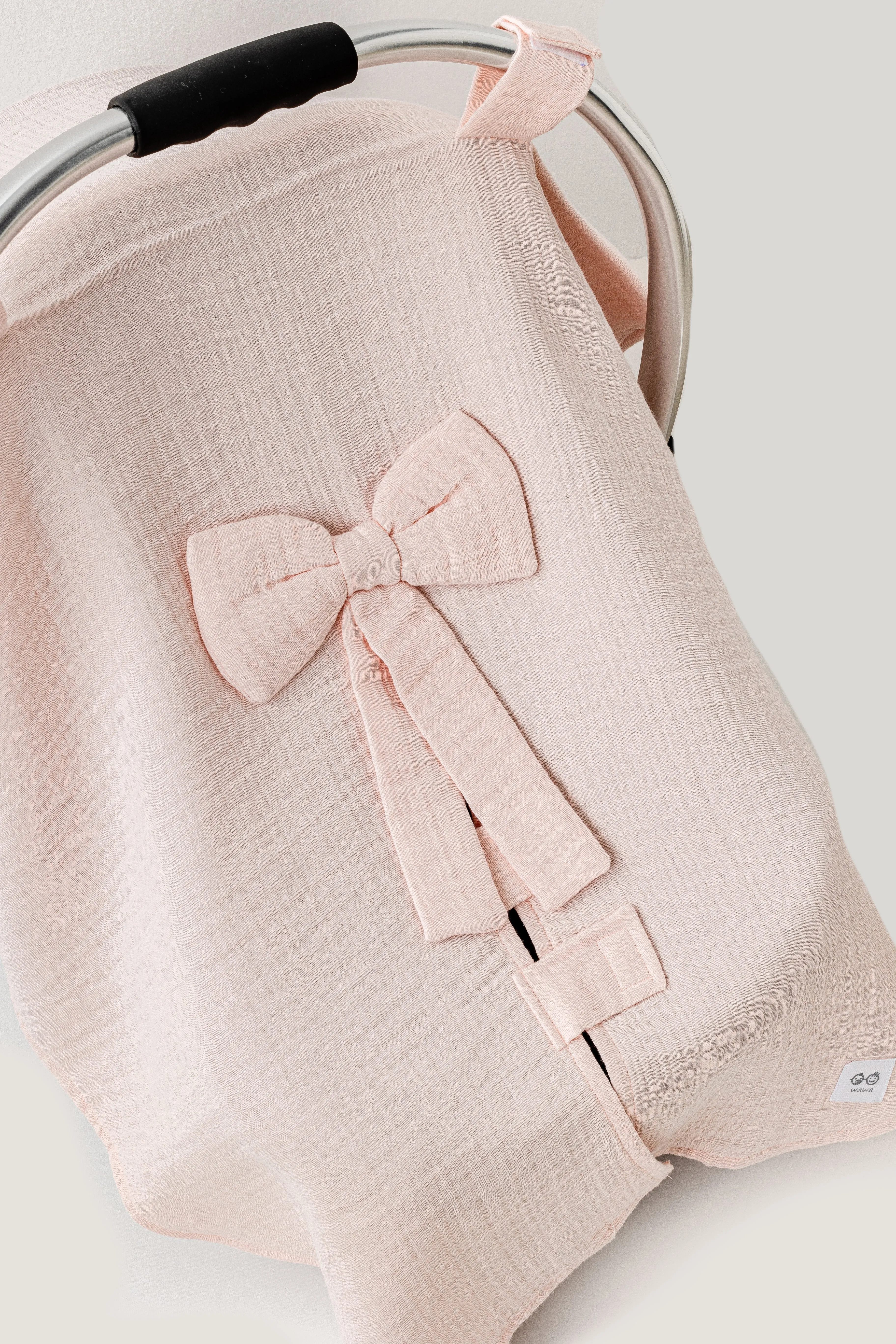 Pink Muslin Bow Car Seat Cover