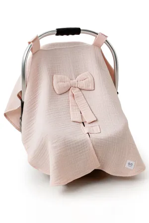 Pink Muslin Bow Car Seat Cover