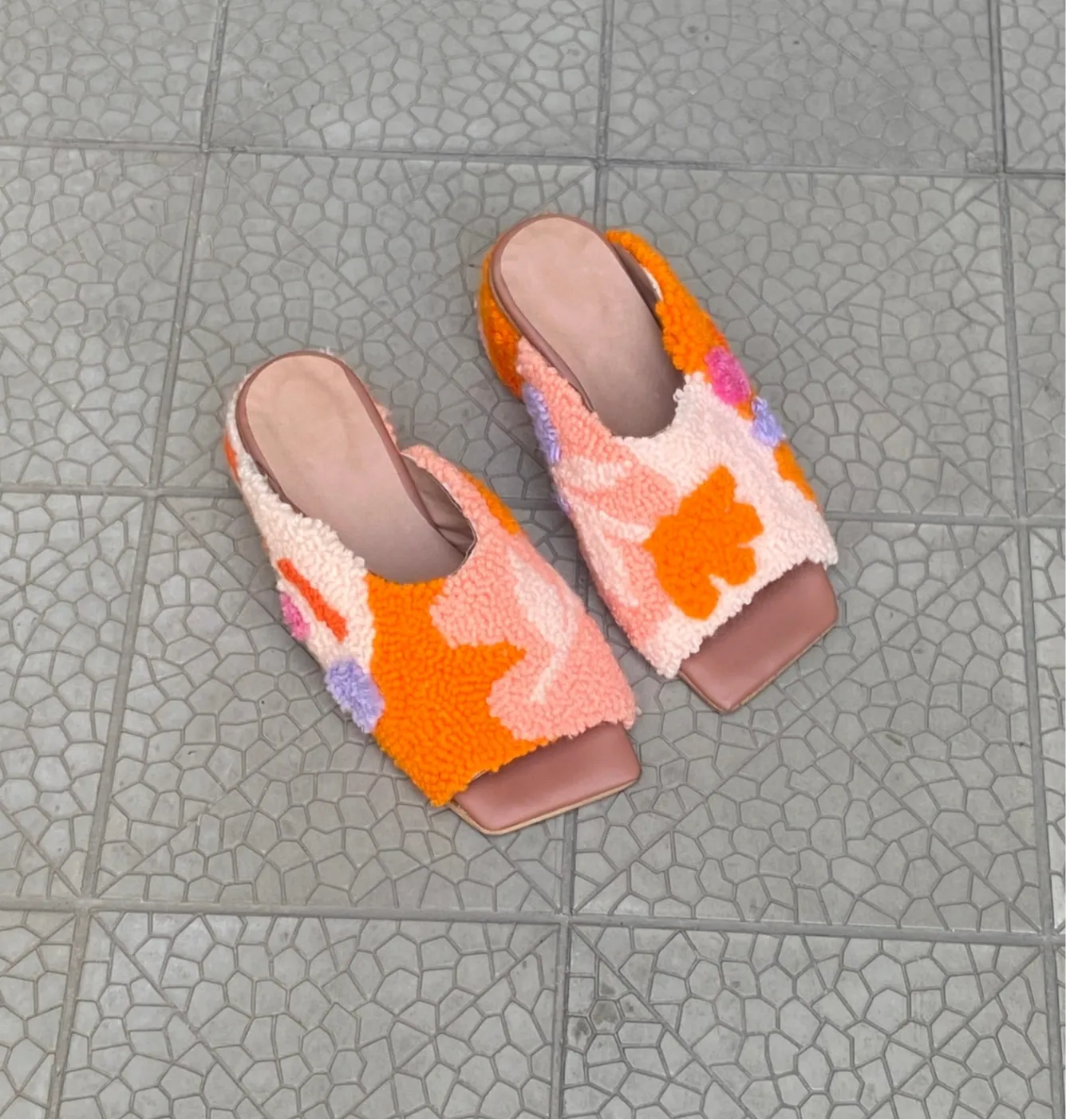 Punch needle colorful sandals