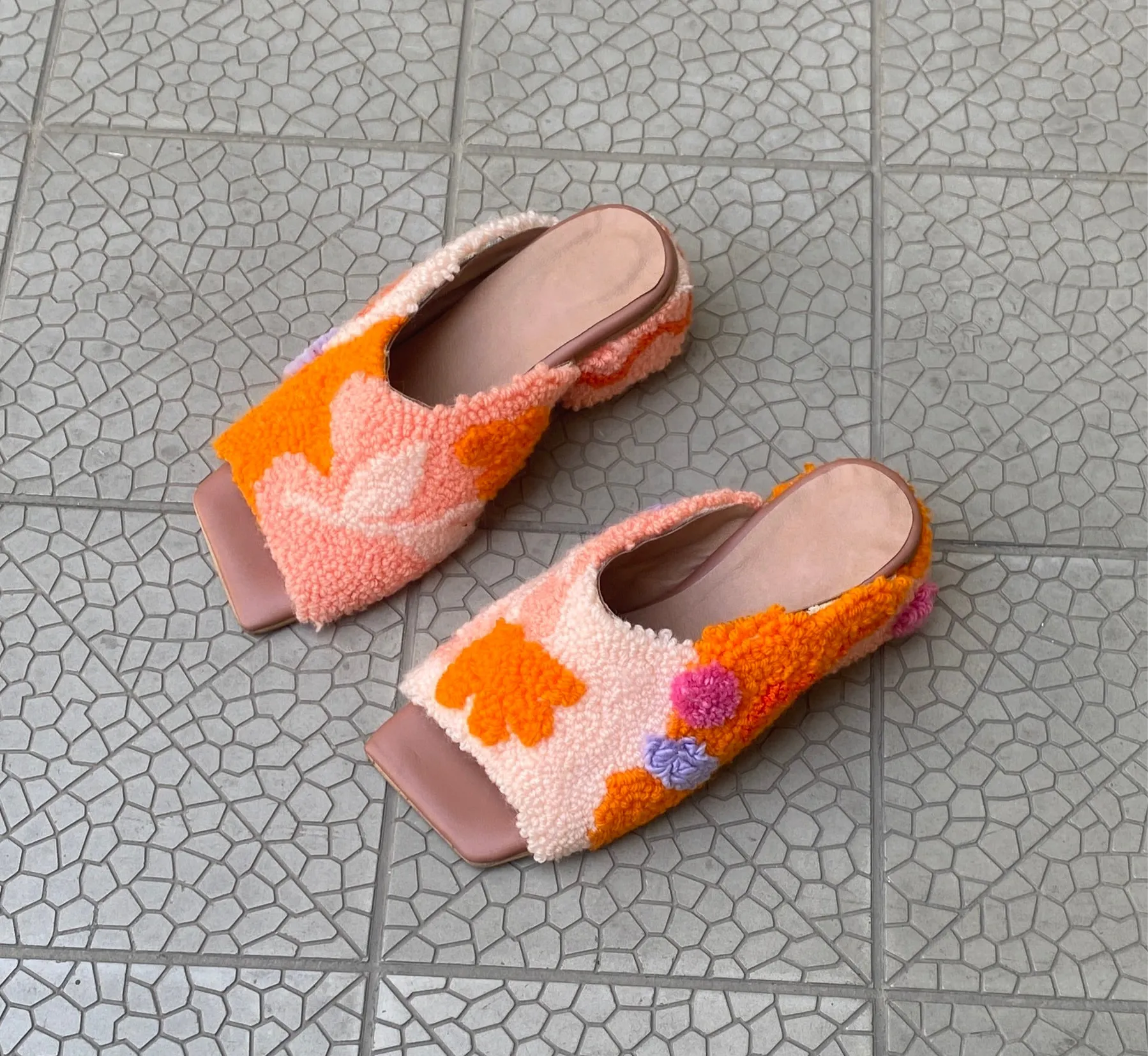 Punch needle colorful sandals