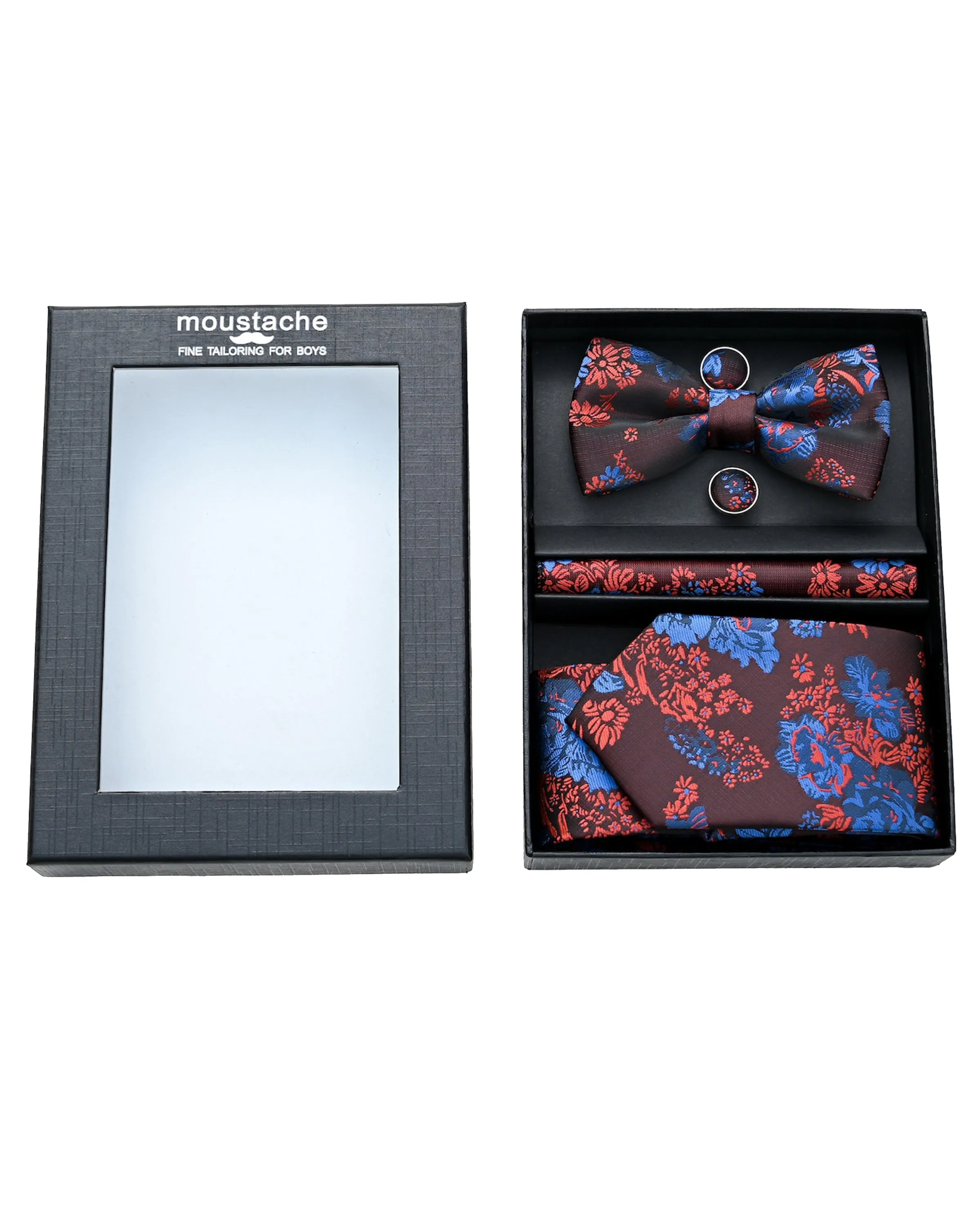 Red and Blue Floral Tie Set