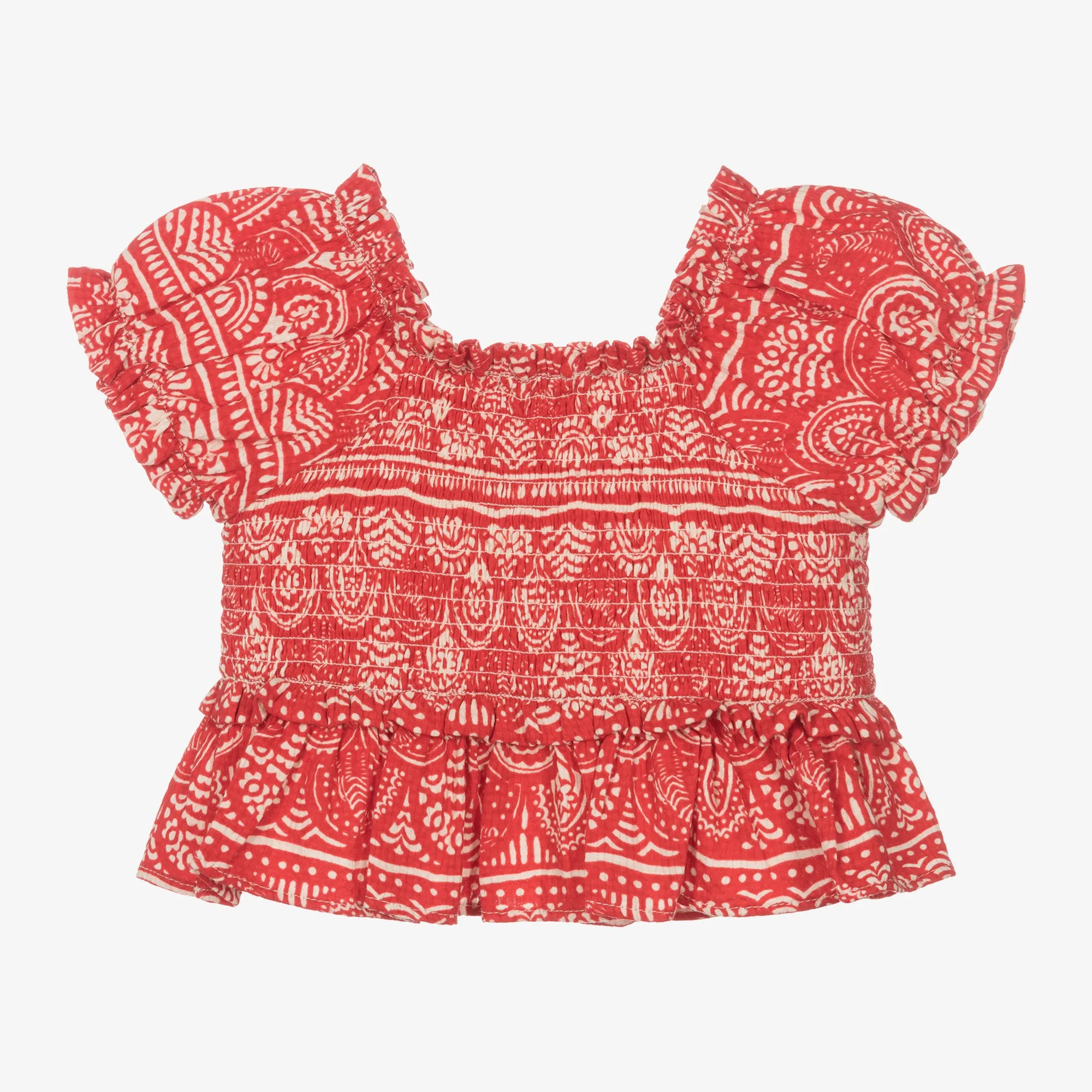 Red Guipure Print Blouse