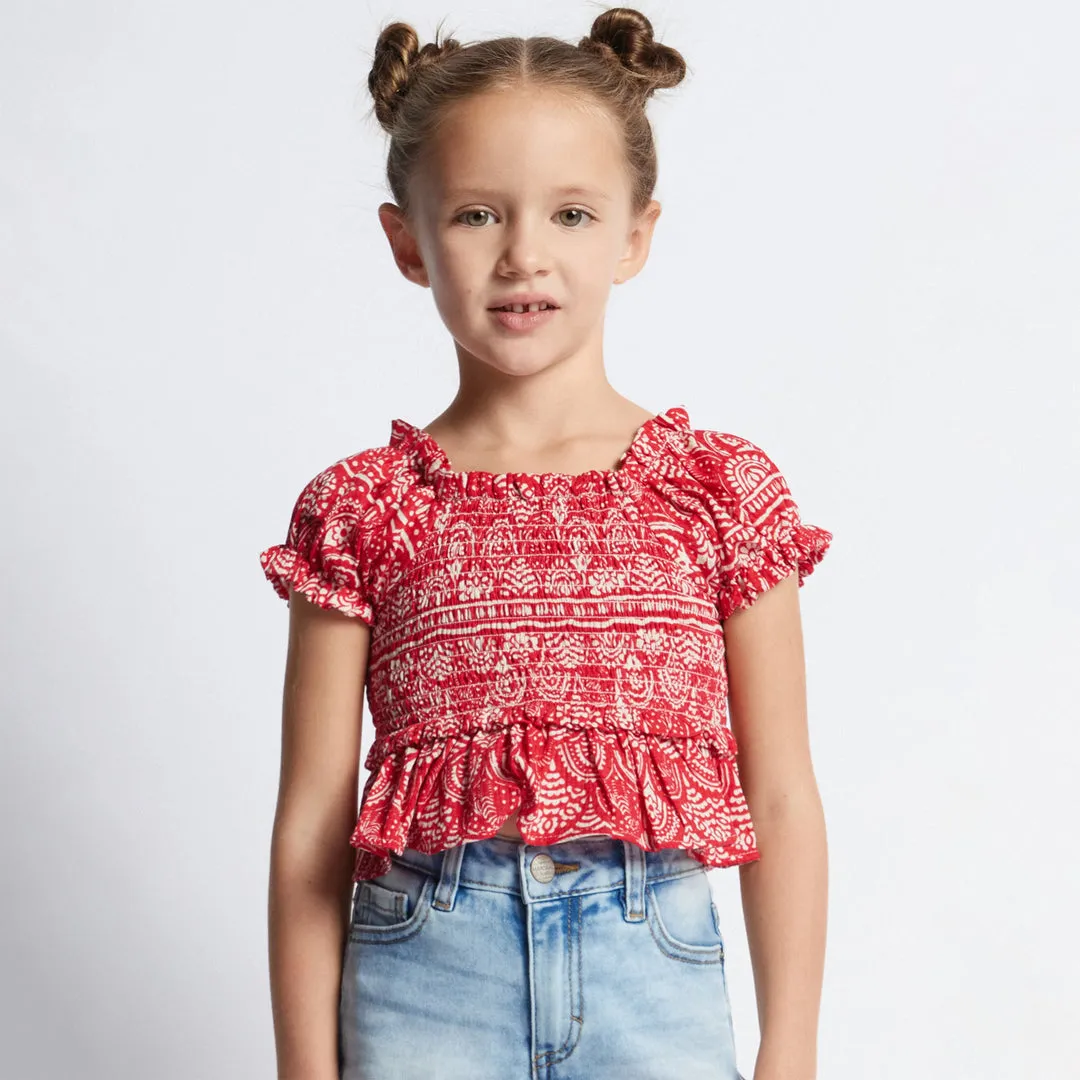 Red Guipure Print Blouse