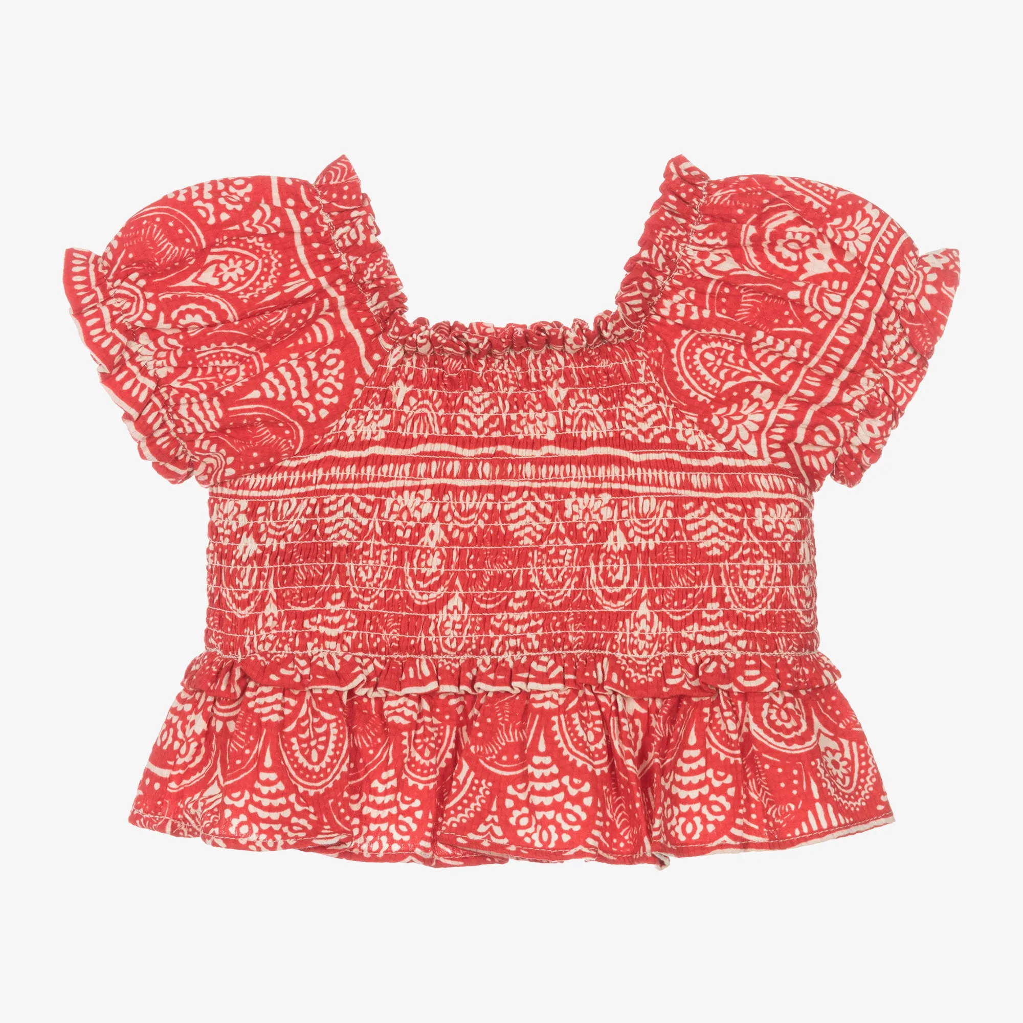 Red Guipure Print Blouse