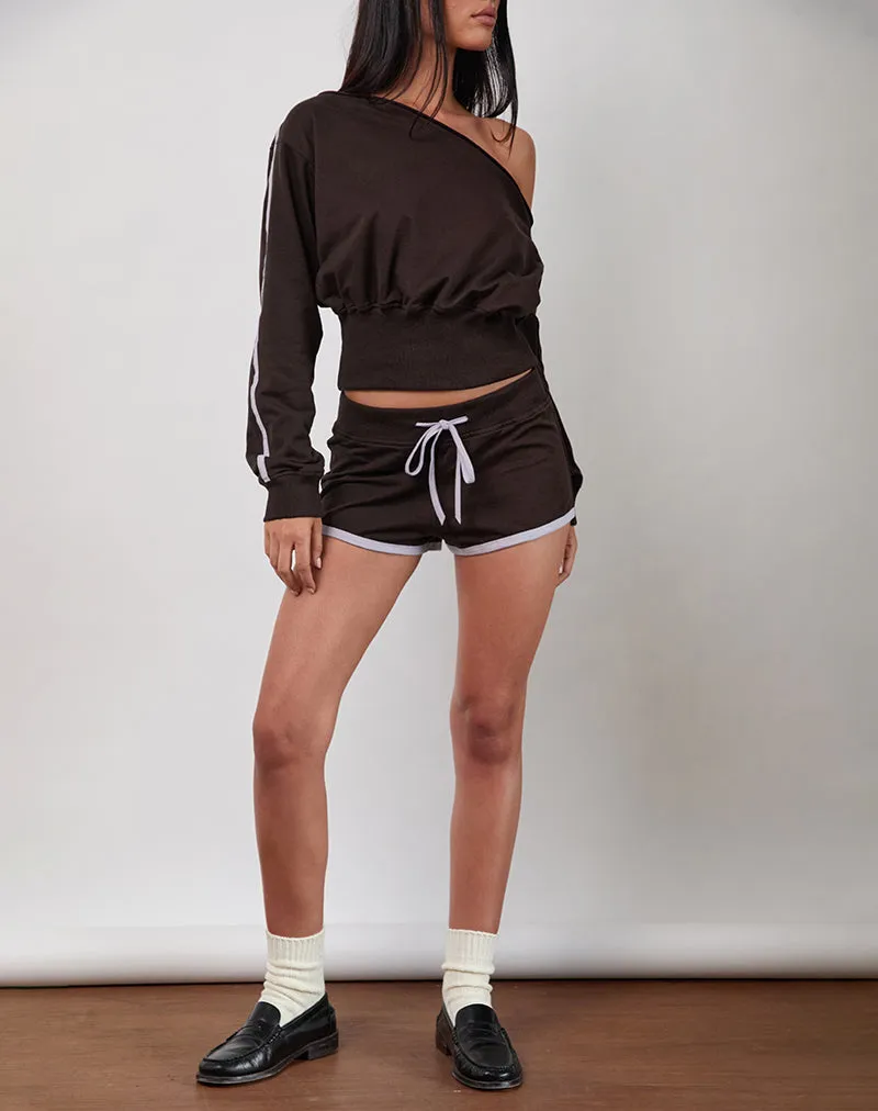 Resata Runner Shorts in Bitter Chocolate with Violet Binding