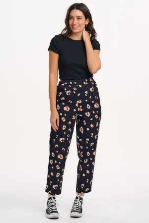 Romney Trousers - Black & Tan. Leopard Print