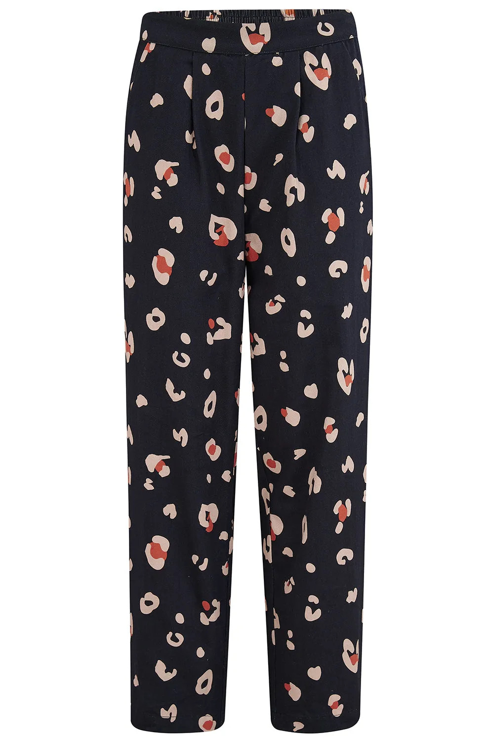 Romney Trousers - Black & Tan. Leopard Print
