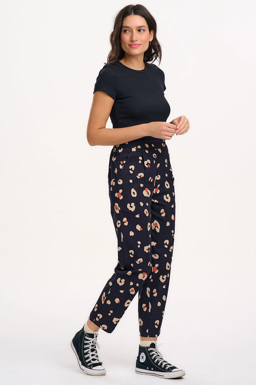 Romney Trousers - Black & Tan. Leopard Print
