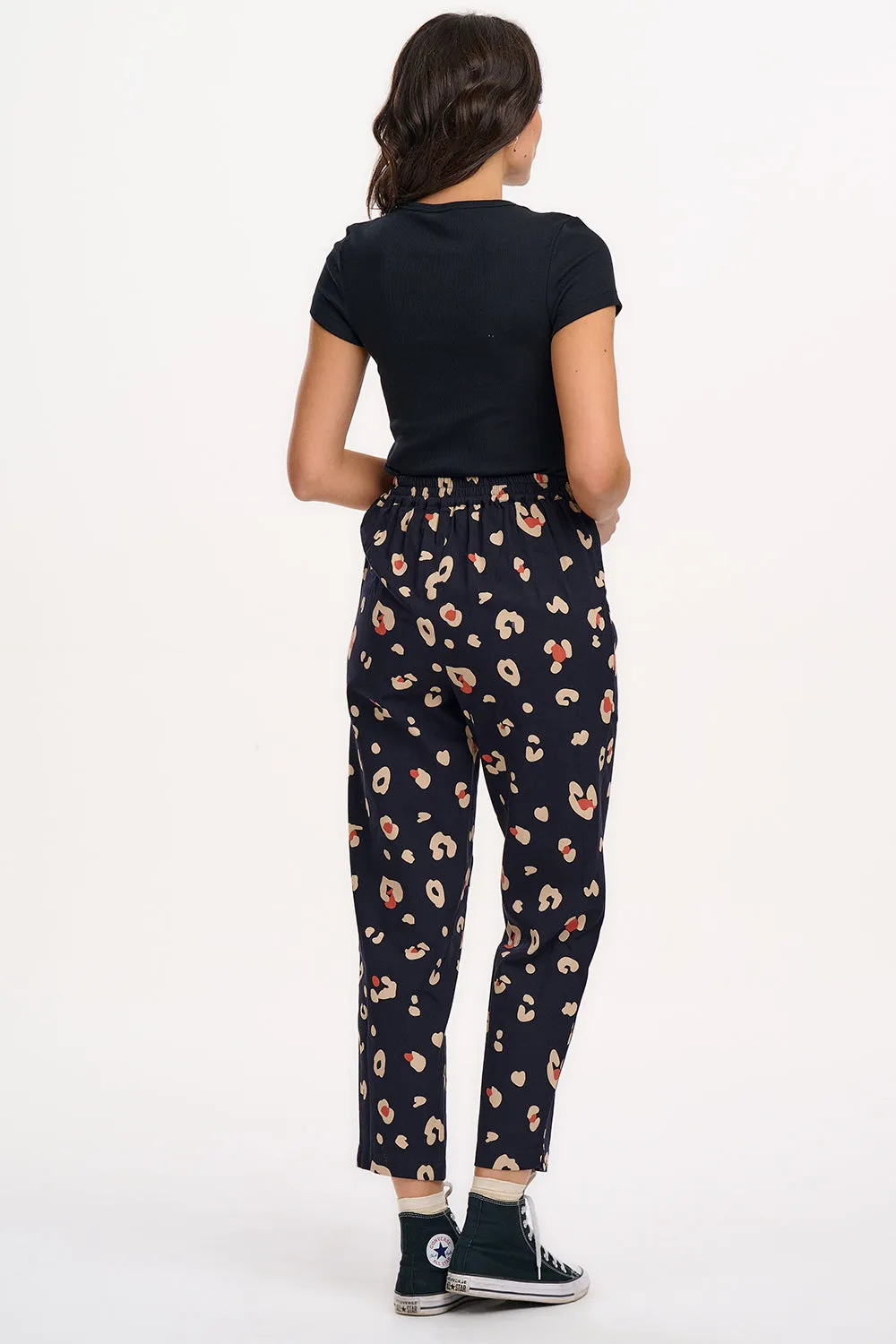 Romney Trousers - Black & Tan. Leopard Print
