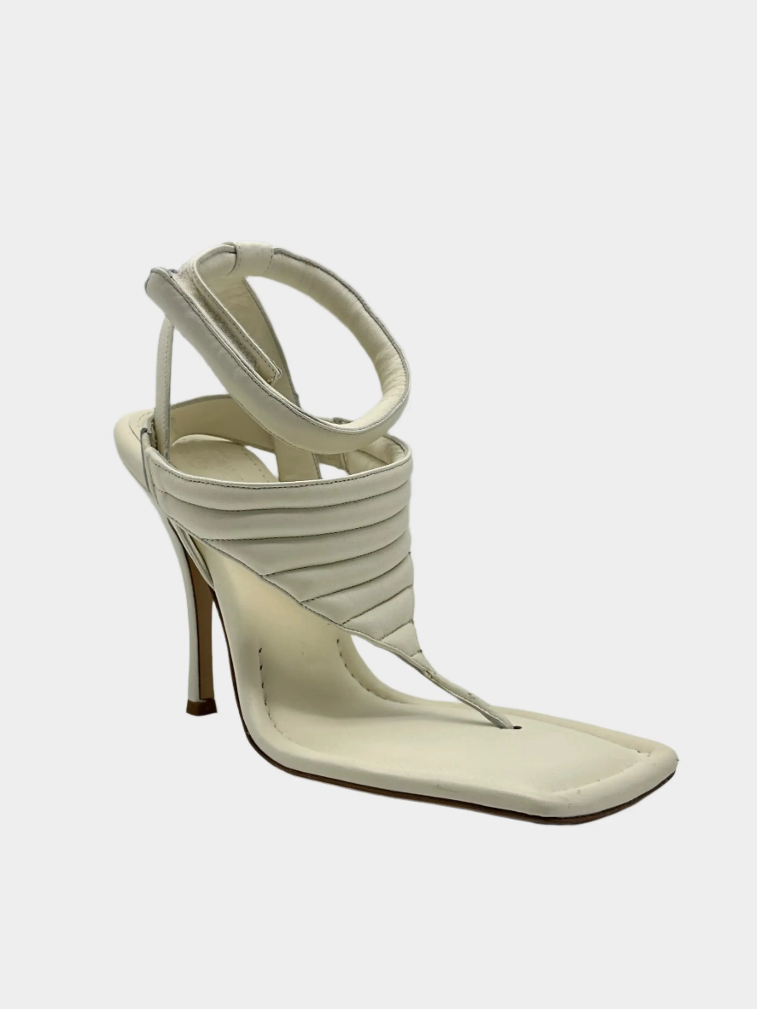 Sandali Con Tacco E Fascia In Pelle Color Avorio