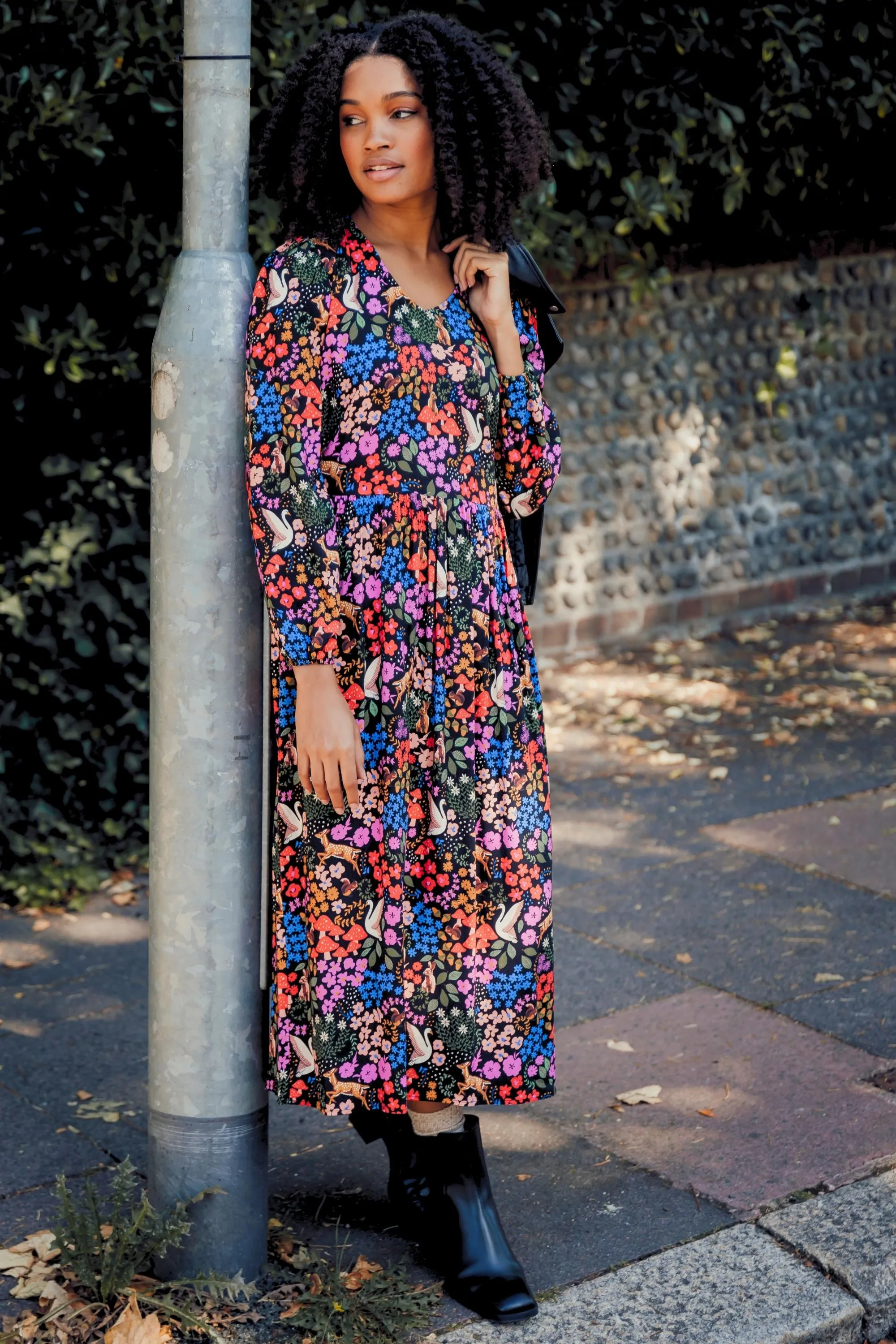 Sidney Midi Smock Dress- Multi. Woodland Floral