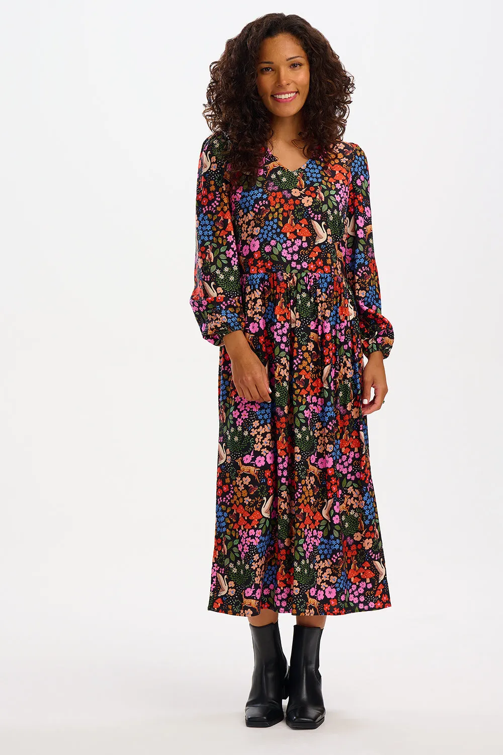 Sidney Midi Smock Dress- Multi. Woodland Floral