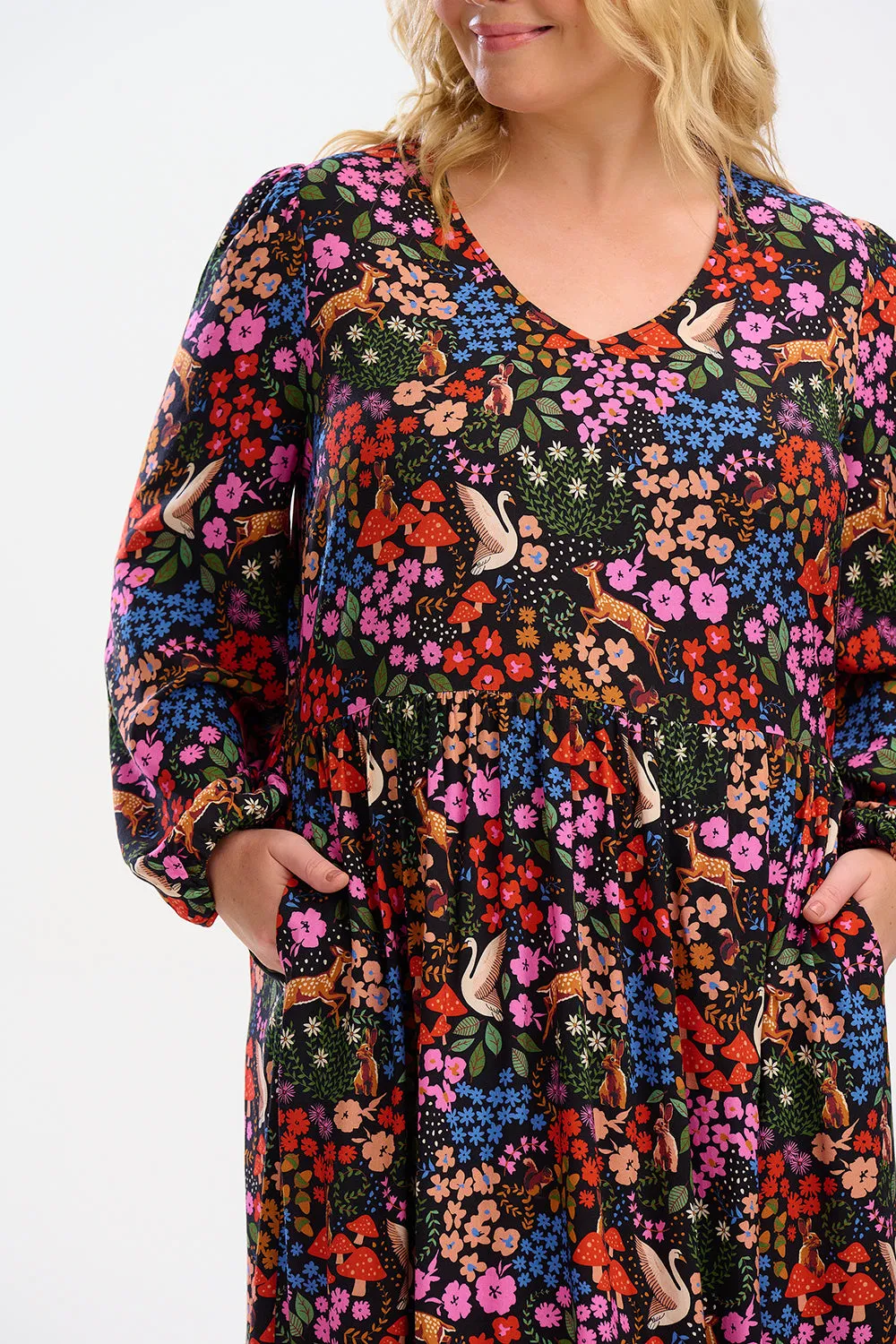 Sidney Midi Smock Dress- Multi. Woodland Floral