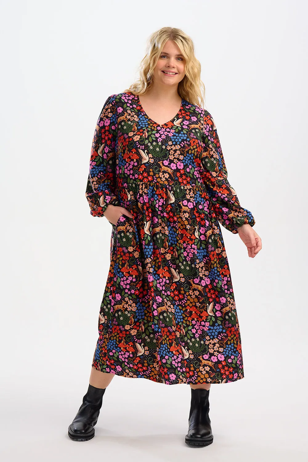Sidney Midi Smock Dress- Multi. Woodland Floral