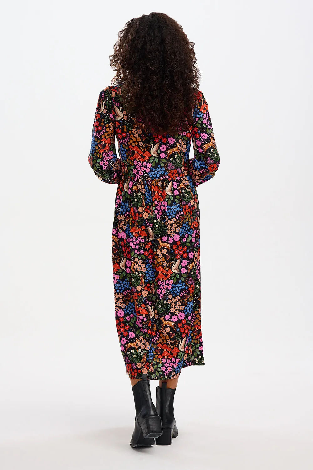 Sidney Midi Smock Dress- Multi. Woodland Floral